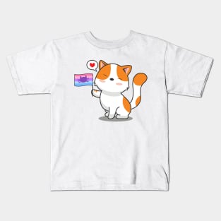 Cute Cat Holding Catgender Flag Kids T-Shirt